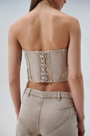 Fitted denim corset in sand - Aerenica