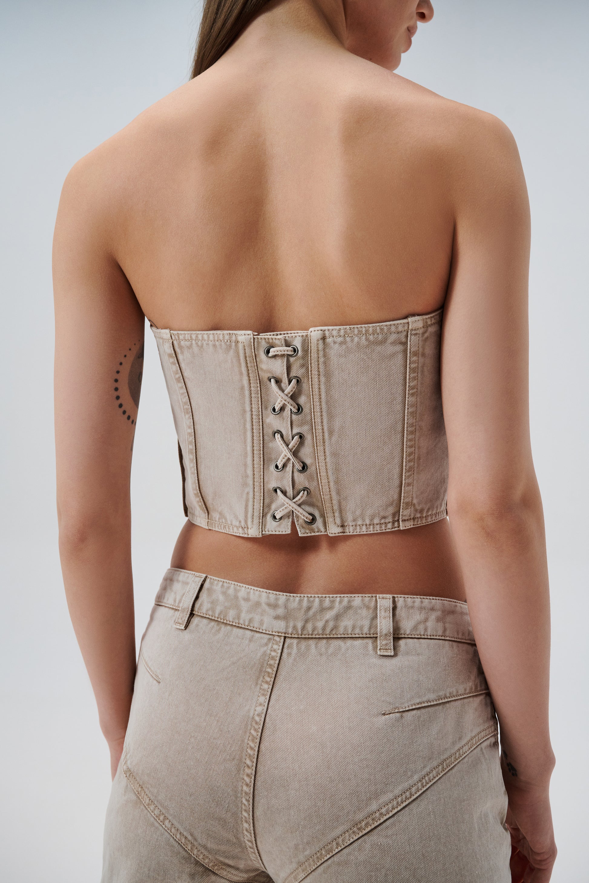Fitted denim corset in sand - Aerenica