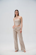 Fitted denim corset in sand - Aerenica