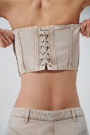 Fitted denim corset in sand - Aerenica