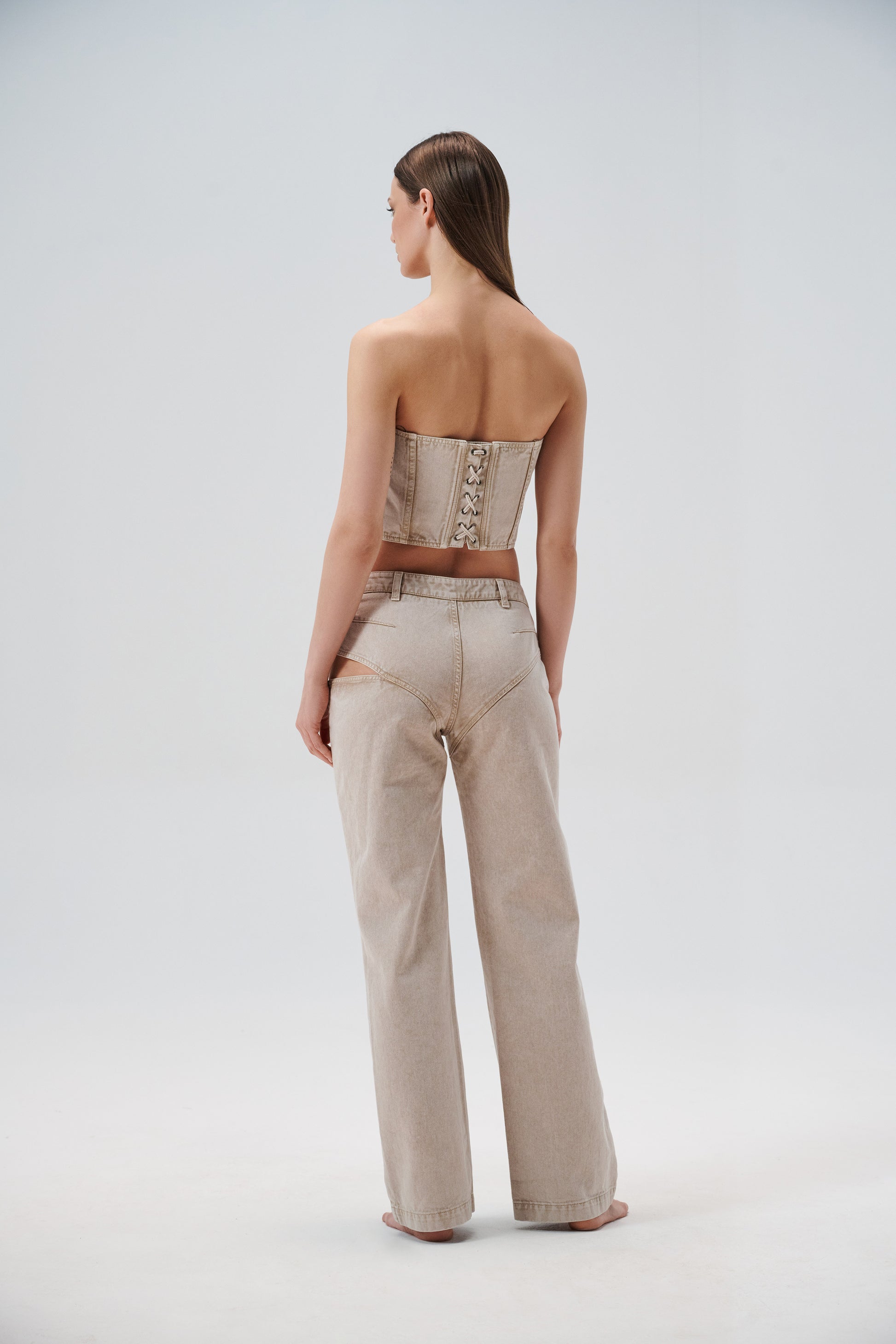 Fitted denim corset in sand - Aerenica