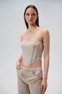 Fitted denim corset in sand - Aerenica